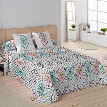 Colcha Bouti Estampada Geométrica - Microfibra 100% Poliéster Extra Suave con Relleno 100% Poliéster - Incluye Funda de Cojín - Fabricado en España - Para C