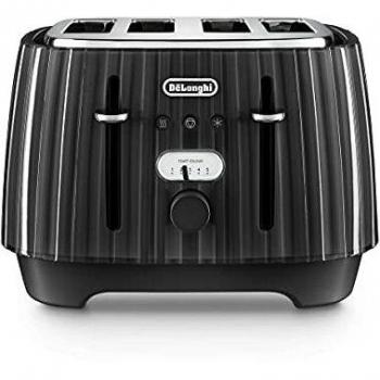 Tostadora De'Longhi Ballerina 4 Rebanadas 1800W Negra con Función de Descongelar y 5 Niveles de Tostado