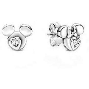Pandora Disney Mickey Mouse & Minnie Mouse Silhouette Pendientes de plata de ley con una piedra de circonita, tamaño: 0,7 cm