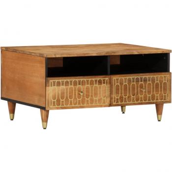 Mesa de centro de madera maciza mango 80x54x40 cm Marrón, Marrón miel, Negro Mesita de Salón o Comedor o Auxiliar Mesa de Café Meuble Salón