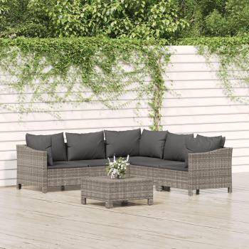 6-Piece Gray Poly Rattan Garden Lounge Set with Cushions