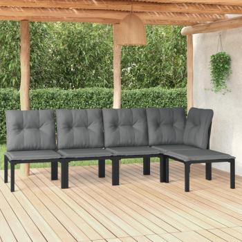 5 Piece Black and Grey Poly Rattan Garden Lounge Set