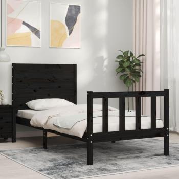 Cabecero negro pequeño de madera maciza Vidaxl