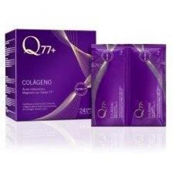 Q77+ COLÁGENO - Colágeno con Magnesio, Ácido Hialurónico, Zinc, Factor 77* y Vitaminas A, C, K - Suplemento Antienvejecimiento - Antiarrugas - Ideal Pelo, Uñas, Articulaciones y Huesos - 24 Sobres