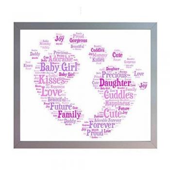 Framed New Baby Girl Footprint Word Art A4 Print. Baby Girl Photo Picture Keepsake Gift for New Mum, Dad, Brother, Sister or Family. New Baby, Baby Shower Gift. by Oaktree Gifts