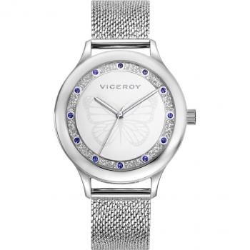Viceroy - Reloj de mujer Kiss de acero con esfera blanca y bisel interior glitter con circonitas