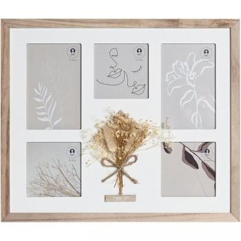 Marco de Fotos DKD Home Decor 39 x 1,2 x 33 cm Cristal Natural Shabby Chic con capacidad para 5 fotos en material de paulownia