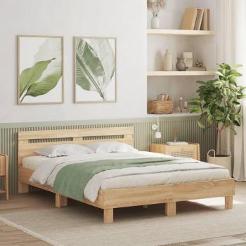 Cabecero y Estructura de Cama con Luces LED Roble Sonoma 150x200 cm