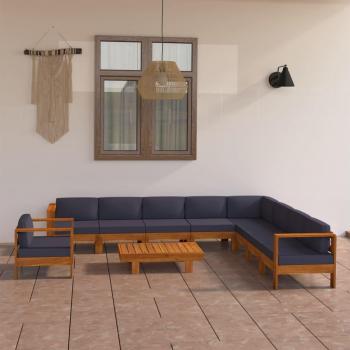 10-Piece Acacia Wood Garden Lounge Set with Dark Grey Cushions