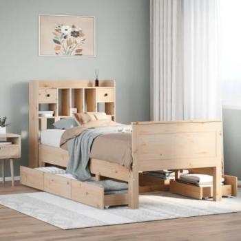 Cama Biblioteca sin Colchón 100x200 cm de Madera Sólida de Pino