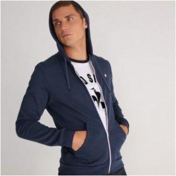 Le Coq Sportif Men's Essentials FZ Hoodie, Casual, Cotton-Polyester Blend, Navy