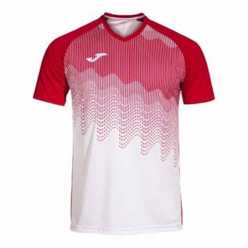 Camiseta de fútbol Joma Tiger VI hombre blanca con rojo, de manga corta, talla 9-10 años