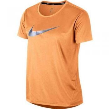 Nike W Nk Miler Top SS Hbr1, Mujer, Fuel Orange/Reflective silv, S
