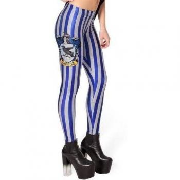 crazycatz - Leggings - para mujer - Ravenclaw Neon Blue and Gray vertikale gestreifte harry potter Talla única