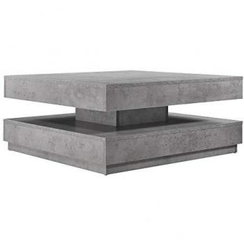 Mesa de Centro Florenz con Tablero Giratorio de Aglomerado 76 x 76 x 38 cm - Aspecto Hormigón y Almacenamiento