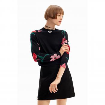 Desigual Chic Contrast Crew Neck Sweater - S, Round-neck Knitwear, female, Multicolor, Size: S, Contrast Detail Crew Neck Sweater with Logo Print