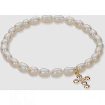 Pulsera de perlas con cruz de oro y detalles elegantes en El Corte Inglés