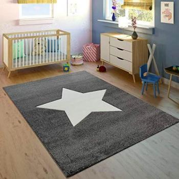 Alfombra Infantil Moderna Estrella Grande Gris y Blanco 120x170 cm