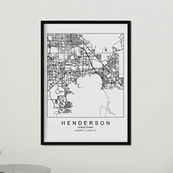 Poster Mapa de Henderson - Lámina A4 de Estados Unidos con Imágenes de Mapas y Carreteras de Principales Ciudades