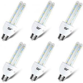 GY Bombilla LED de 6W (equivalente a una lámpara incandescente de 60W), 3000K, blanco cálido, 450LM, bombilla de LED maíz E27, base mediana, luz diurna blanca paquete de 6 Piezas, 220V-240V