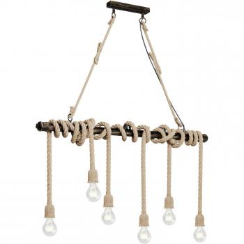 Lámpara colgante Lindby Hajo, 6 luces, diseño vintage en marrón, hecha de metal, tipo E27, ideal para salón y comedor