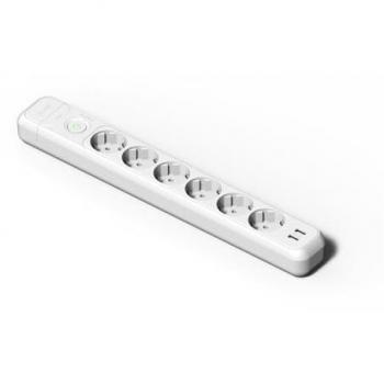 Regleta múltiple Famatel 2536 blanca con 6 tomas, 2 puertos USB y interruptor