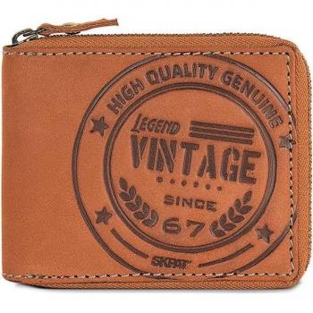 Cartera para Hombre Vintage de Piel con Cremallera, Protección RFID, Compartimentos para Tarjetas y Monedero en Color Marrón SKPAT 204309
