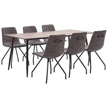 vidaXL Juego de Comedor 7 Piezas de Cuero Sintético Mobiliario Interior Casa Hogar Robusto Duradero Resistente Funcional Práctico Útil Marrón Oscuro