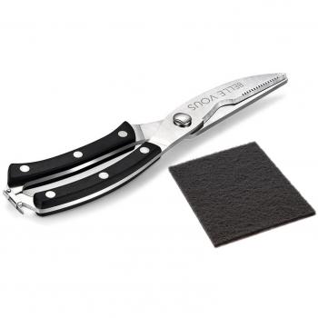 Belle Vous Tijera Cocina Resistente - 25,5 cm de Largo - Tijeras de Pollo Acero Inoxidable para Huesos, Carne, Hierbas, Vegetales - Mango con Resorte - Tijeras Multiusos