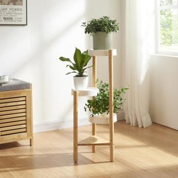 Soporte para Plantas Sastamala de 4 Niveles en Bambú y Plástico - 78 x 35 x 35 cm - Color Natural y Blanco