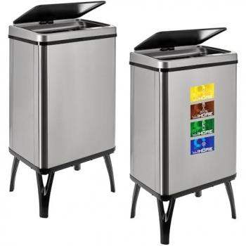 Cubo de Basura Inteligente Wellhome 40L Gris con etiquetas magnéticas, dimensiones 35,5x26x71,5 cm, incluye 2 unidades