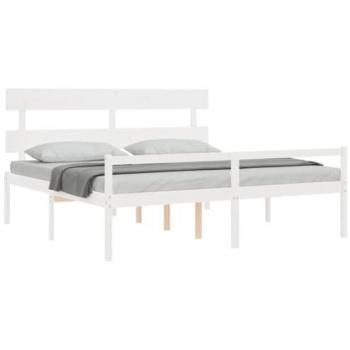 Cama de matrimonio con cabecero de madera maciza blanca para personas mayores - vidaXL