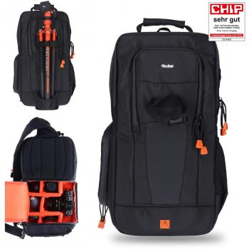 Rollei Fotoliner Slingbag I Mochila para cámaras DSLR y DSLM pequeñas I como Equipaje de Mano I Mochila de día I Incluida Funda para la Lluvia y Compartimento para Pastillas I Negro