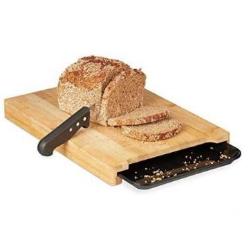 Tabla de Cortar Relaxdays con Bandeja Recolectora, Trayecto Elevado de Bambú, Cajón de Plástico, 3.5 x 38 x 26 cm, Natural