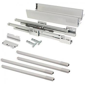 EMUCA - Kit de cajón para Cocina o baño con guias de extracción Total y Cierre Suave, Altura 204mm y Profundidad 350mm, Gris