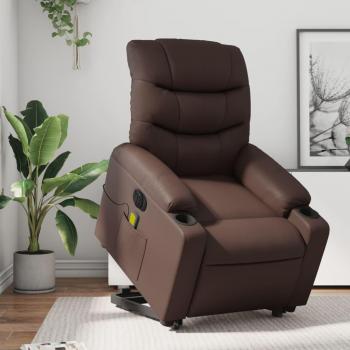 Sillón de masaje elevable eléctrico de cuero sintético en color negro, crema y marrón - vidaXL Sillón cómodo para dormitorio, silla relax y sofá