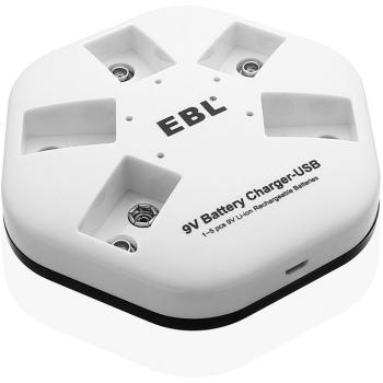 EBL Cargador de 9V Batería Recargable para Cargar 1-5 Unidades 9V Pilas Recargables de Litio Individualmente, Entrada USB