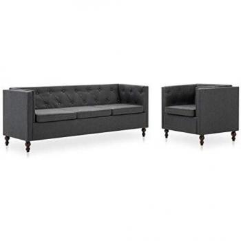 vidaXL Set de Sofás Chesterfield 2 Pzas Tela Gris Oscuro Asiento Sillón Mueble