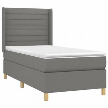 Cama Box Spring con Colchón y Luces LED, Tela Gris Oscuro, 90x200 cm