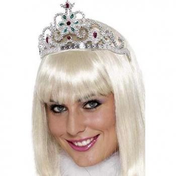 Smiffy's-24101 Tiara con Joyas en Forma de Flor, Plateada, Color Plata, No es Applicable
