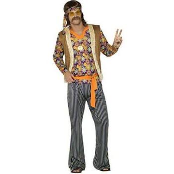 Smiffy's Smiffys-44680L Disfraz de Cantante Hippie años 60 para Hombre, con Camiseta, chalec, Multicolor, L-Tamaño 42-44 44680L