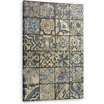 Kave Home - Lienzo UDO Azul y Oro Rectangular 60 x 90 cm
