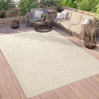 Alfombra Vintage Oriental Lavable para Interior y Exterior, 240x340 cm, Color Crema, Grosor 4 mm, Efecto Alto-Bajo
