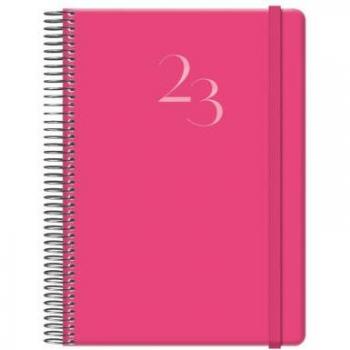 Dohe Denver Agenda Anual 2024 - Día Página - Sábado y Domingo en la Misma Página - Cierre con Goma Elástica - Espiral - Tamaño 15x21cm - Color Rosa