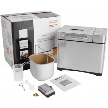 Aicok Panificadora con 19 Programas, Maquina de hacer pan con Dispensador Automático y Temporizador de 15h, Acero inoxidable, 0.5-1kg para Pan sin gluten, Mermelada y Yogur, 650W, Plateado