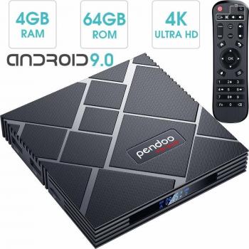 pendoo Android 9.0 TV Box 4GB RAM 64GB ROM, X10 MAX Android TV Box RK3318 Quad-Core 64Bits Dual WiFi 2.4G / 5G Bluetooth 3D 4K Ultra HD H.265 USB 3.0 Android Box