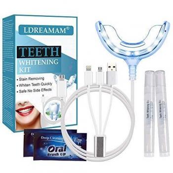 Kit de Blanqueamiento,Blanqueamiento Dental,Gel Blanqueador de Dientes,Teeth Whitening Kit,1 Bandeja Dental de Luz LED, Adaptadores para iPhone, Android y USB