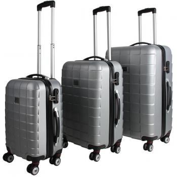 Juego de 3 maletas rígidas con cierre Q-Design color plata - Equipaje De Viaje con ruedas Maleta de plástico ABS flexible ruedas dobles de goma
