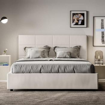 Cama tapizada sin somier 160x190 simil piel blanca Mika