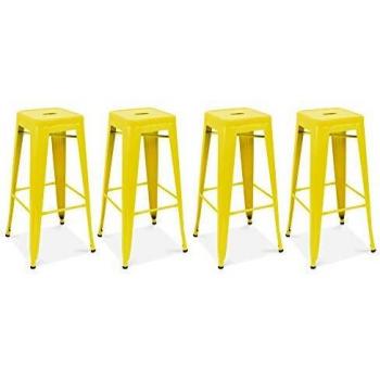 Lote de 4 taburetes de bar de acero amarillo mate